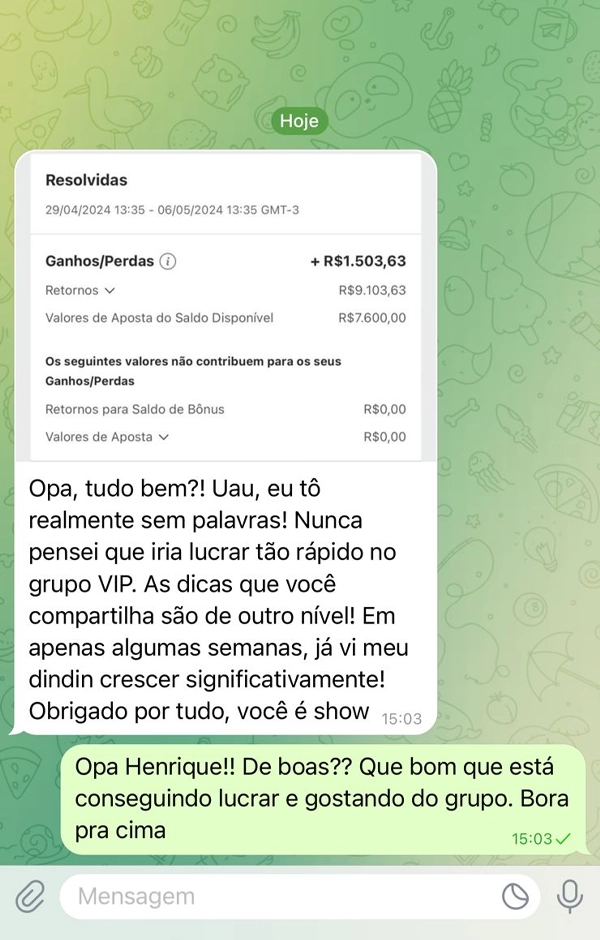 prova social (print de uma conversa de whatsapp)